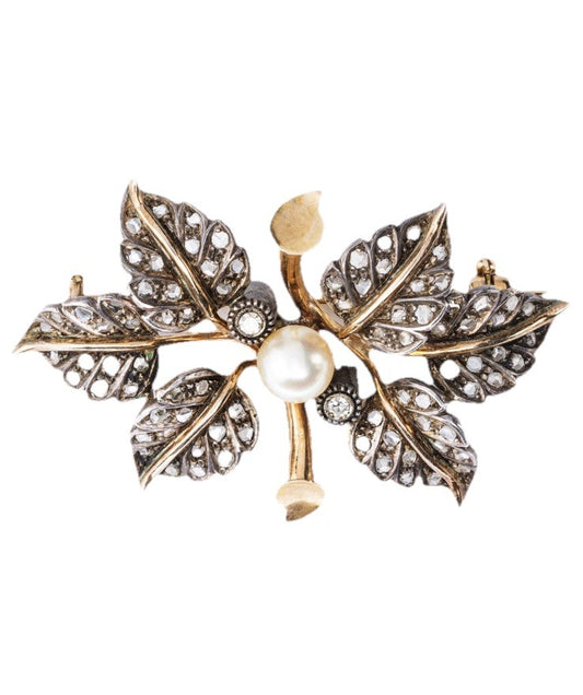 French Antique Diamond Pearl Brooch