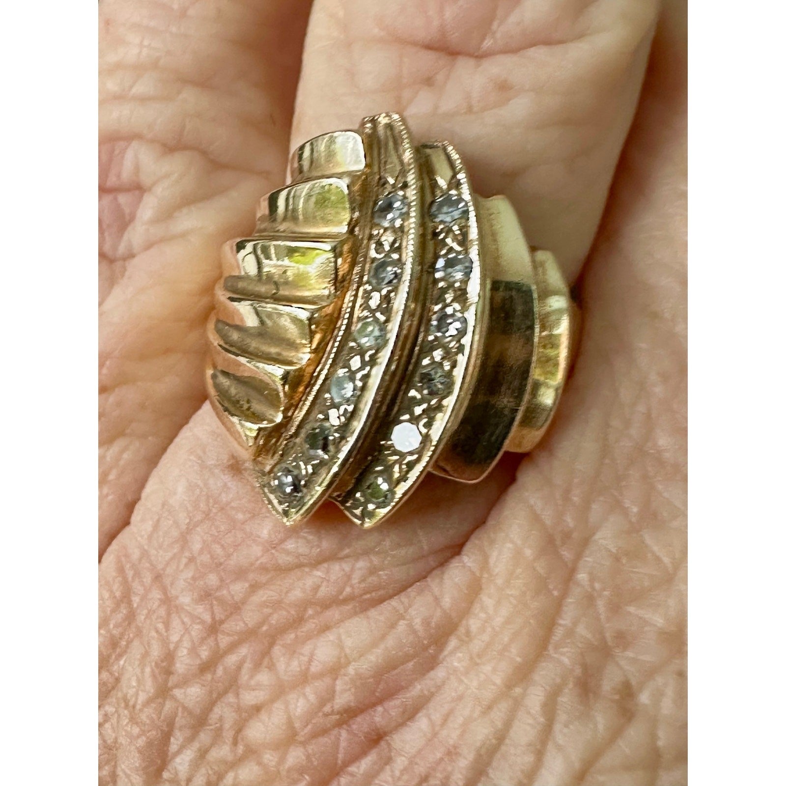 Vintage Retro Diamond Cocktail Ring – 14K Gold, 1940s–1950s