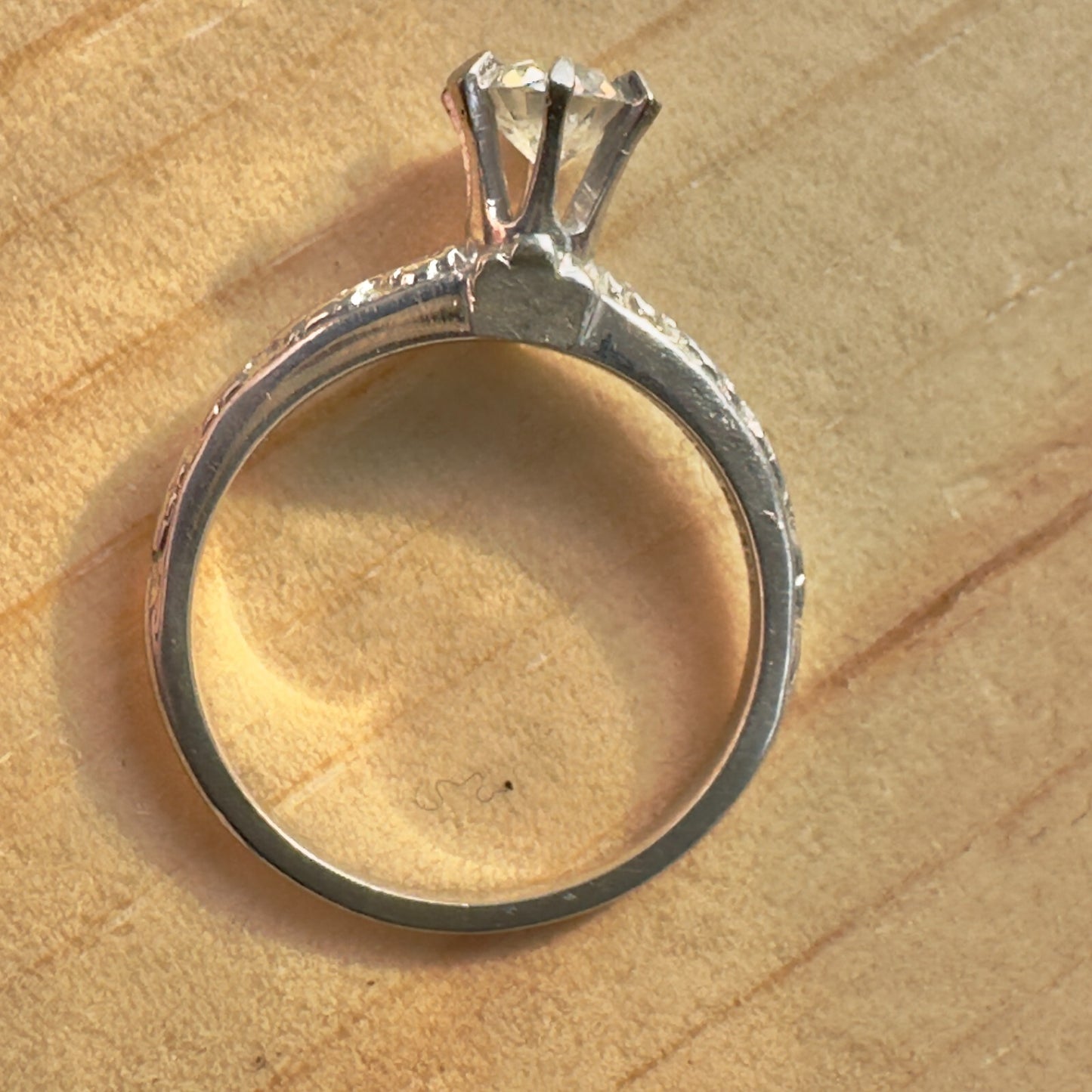 Art Deco 18k Forget Me Not OEC Diamond Solitaire with orange blossom band Size 5