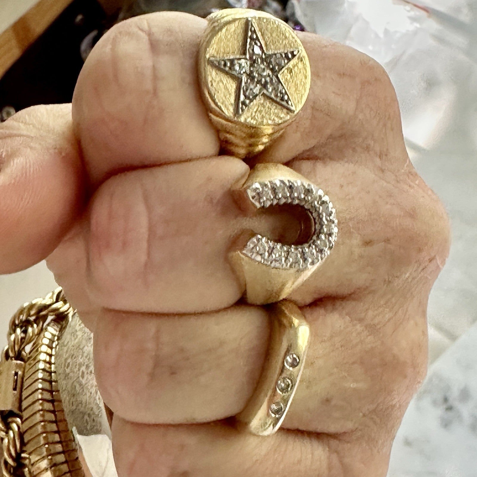 Vintage 14K Yellow Gold Lodge Star Ring w/ Diamonds 14.4g Size 10.5 Masonic