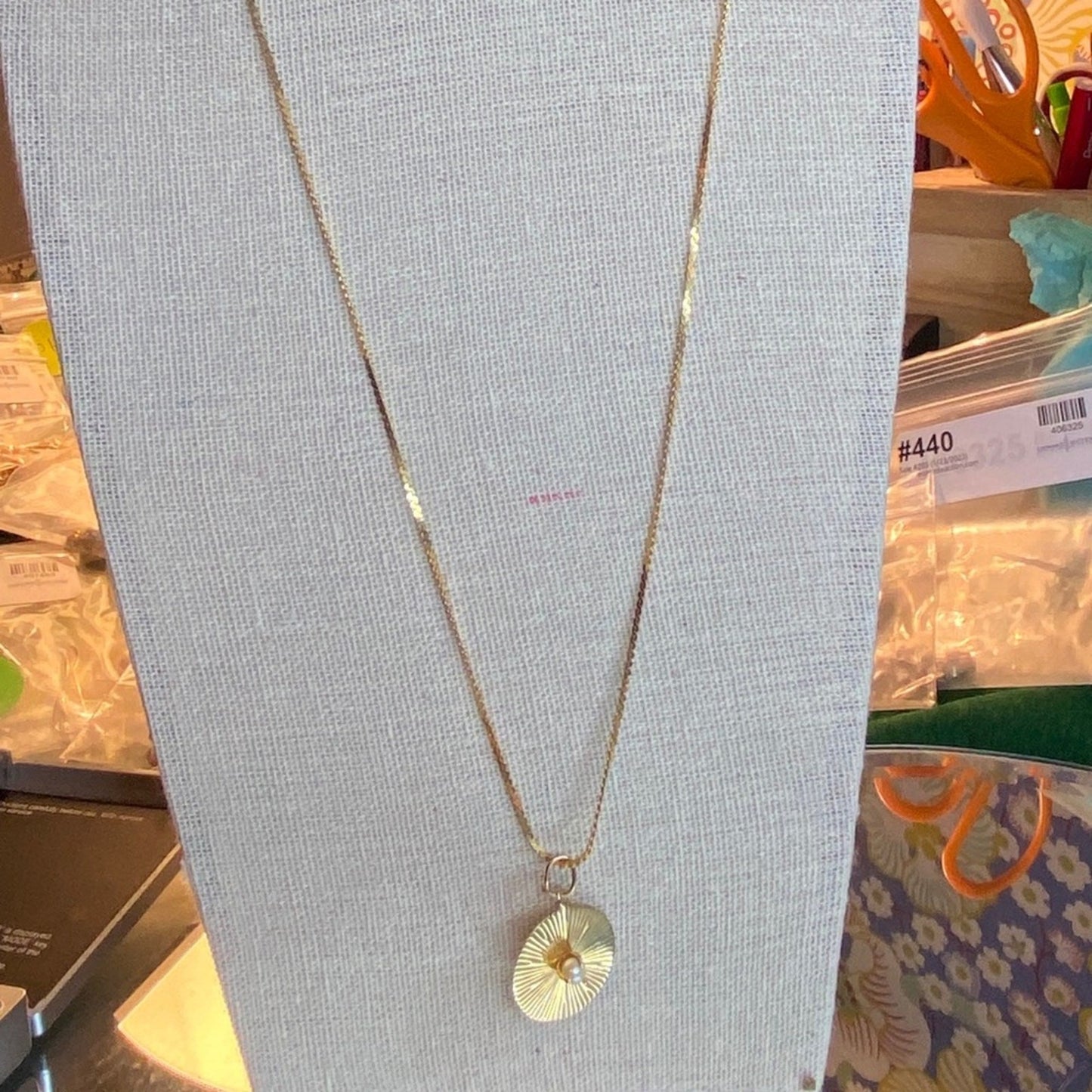 14k POM 24 inch Gold chain with POM 14k pendant with pearl.