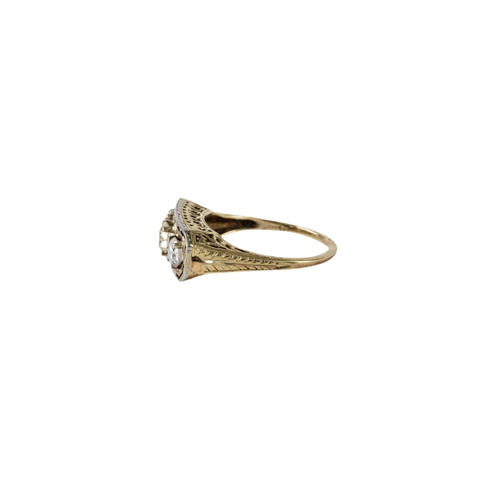 Edwardian 14k/18k 3 stone Old European Cut diamonds setting ring 1.09 Cttw