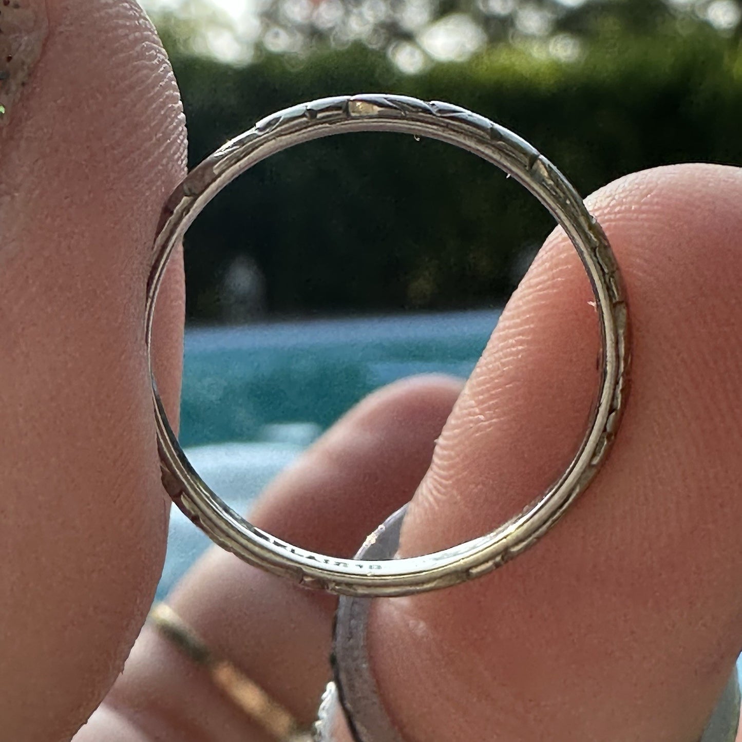 Antique Art Deco 1920's Belais 18K White Gold Etched  Ring - Size 6.5