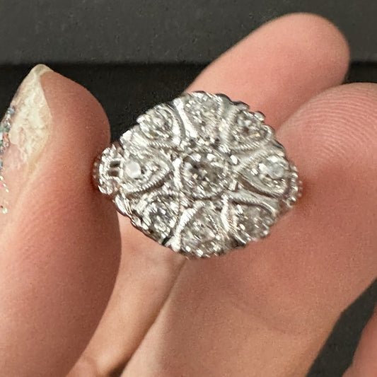 Art Deco Diamond Old Mine Cut Cluster Diamond Ring 14K Size 7.25 – 1+ cttw