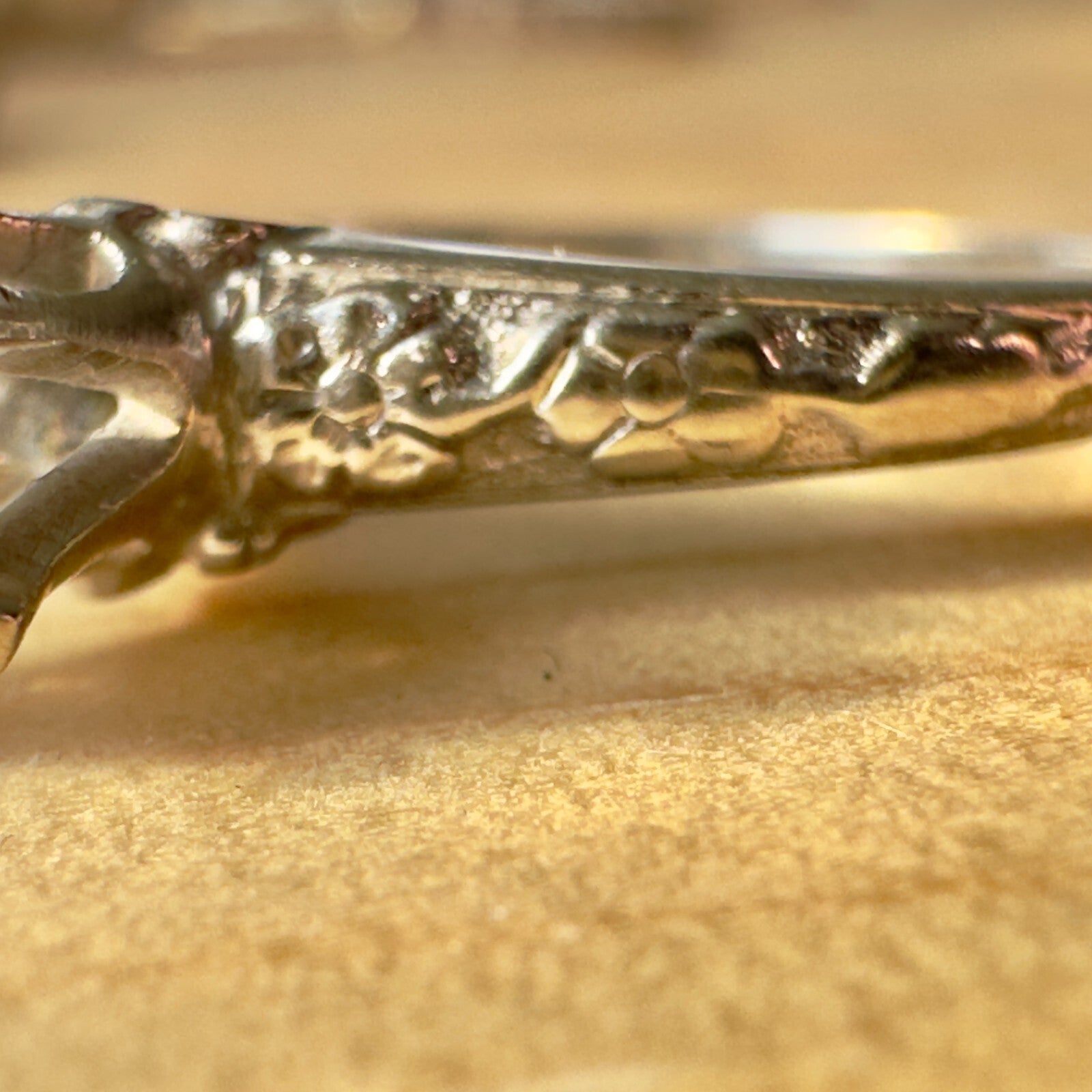 Art Deco 18k Forget Me Not OEC Diamond Solitaire with orange blossom band Size 5