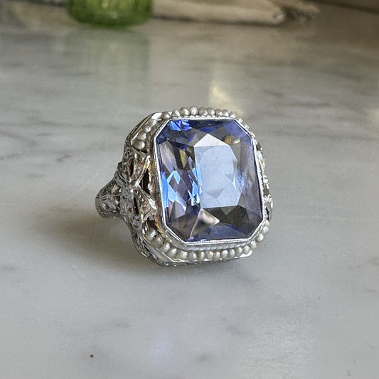 La France Antique 14k  Sapphire Lab-Ring
