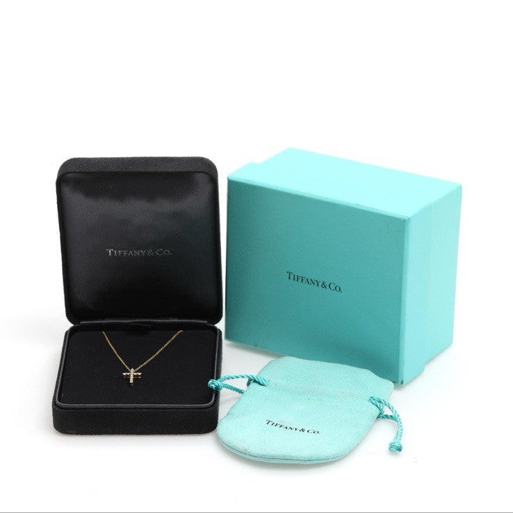 Tiffany & Co Diamond  Cross  Necklace Vintage 18k Yellow Gold