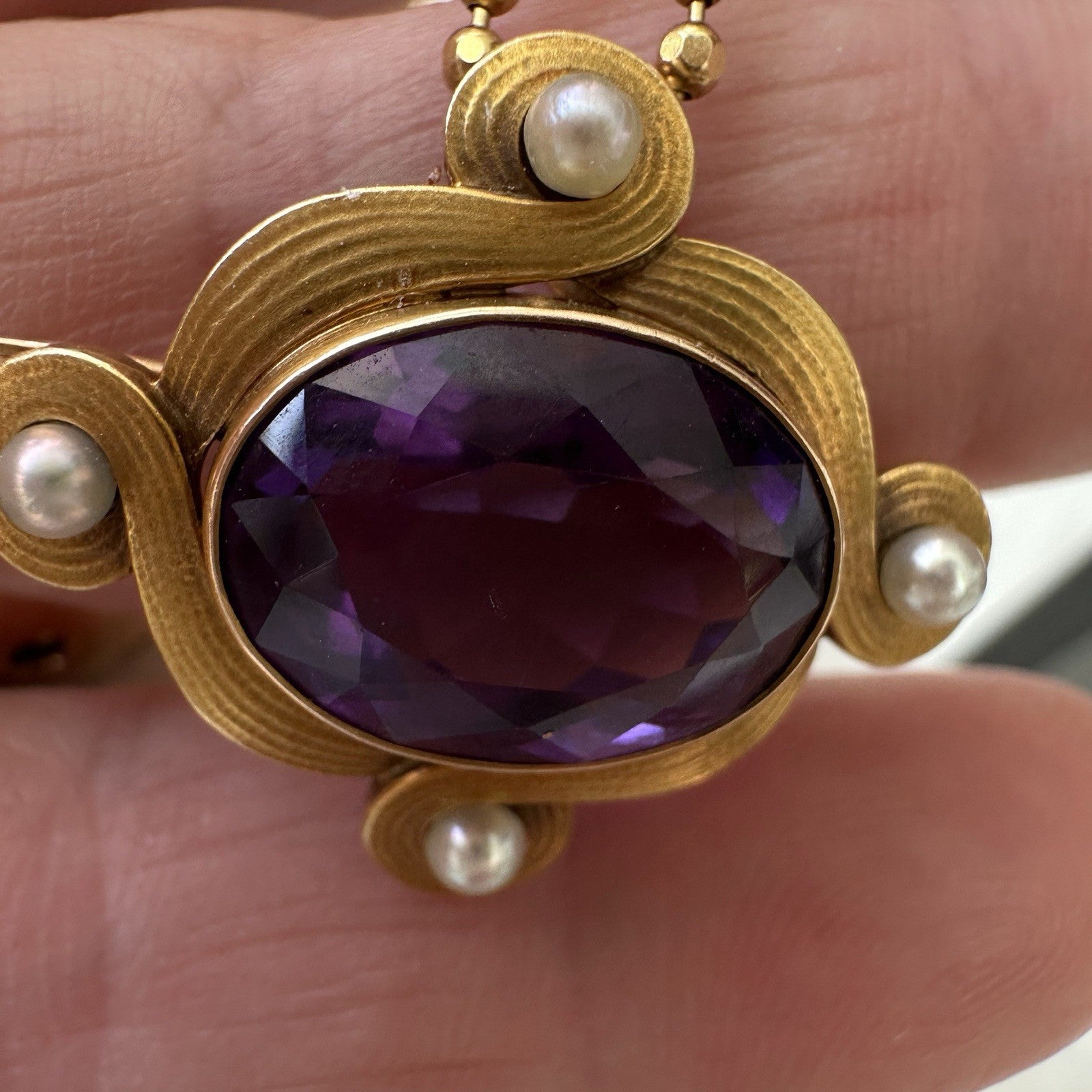 Whiteside and Blank 14k Gold Amethyst Ans Pearl Brooch Art Nouveau