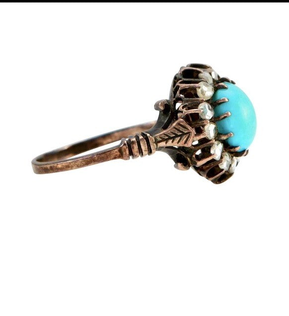 Edwardian Turquoise and Rose cut diamonds French