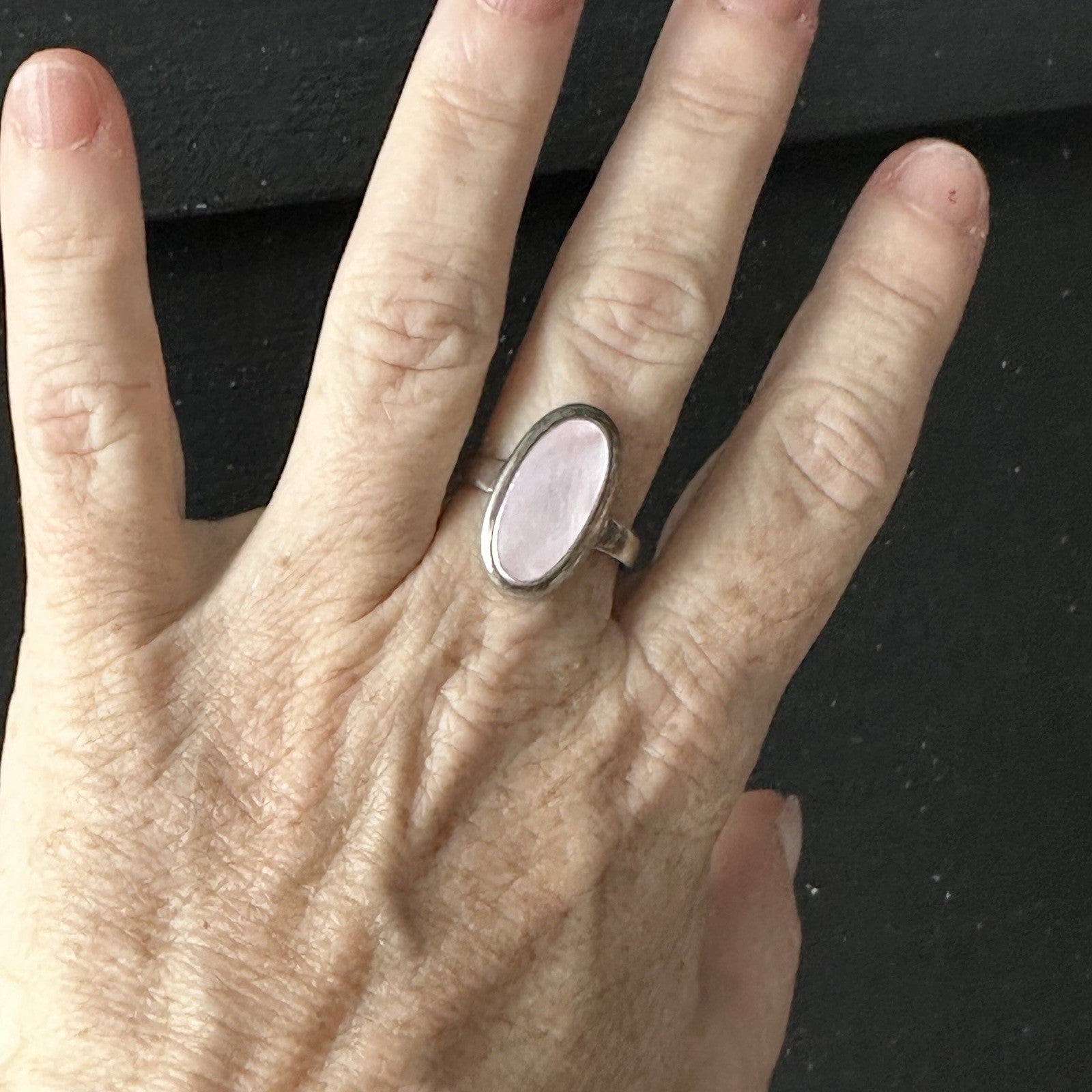 Sterling Silver Cocktail Ring Pink Mother of Pearl Square Size 10.2