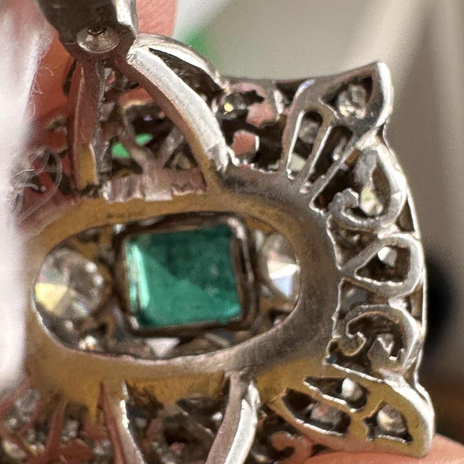 Antique Old Cut Diamond Emerald Shield Ring ( 2+ Cttw)