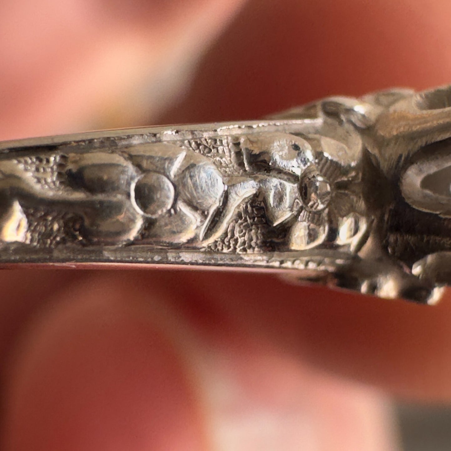 Art Deco 18k Forget Me Not OEC Diamond Solitaire with orange blossom band Size 5