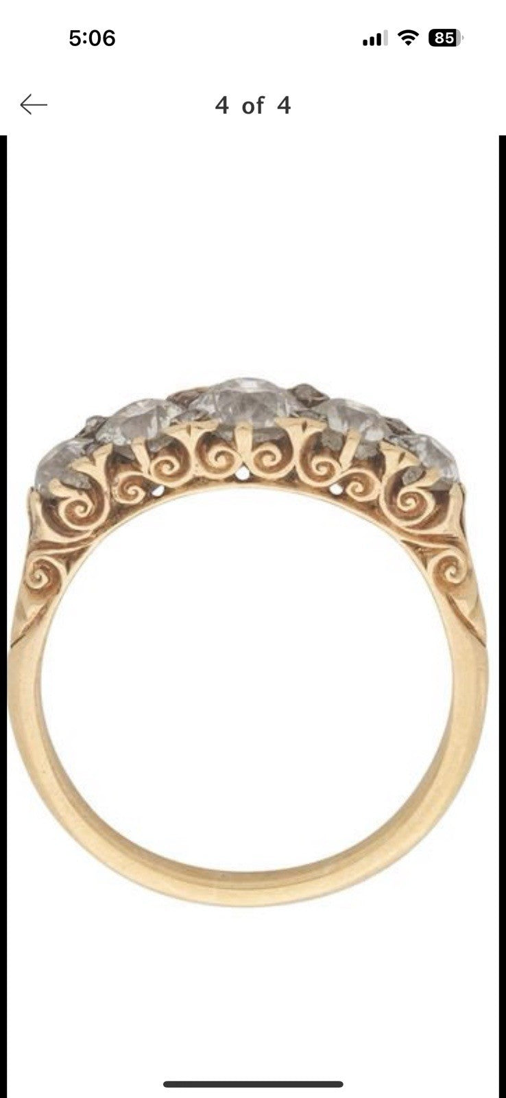 Victorian Old Cushion Cut 1.75 + Cttw  Hoop Ring ( Five Central Diamonds )