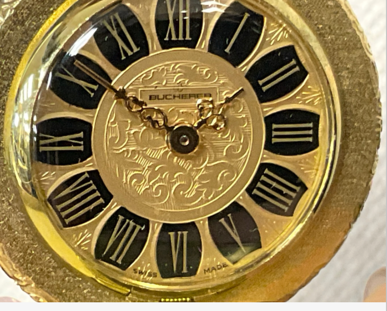 Bucherer Guilloche Enamel Locket Watch Vintage 1930s 32 inches long