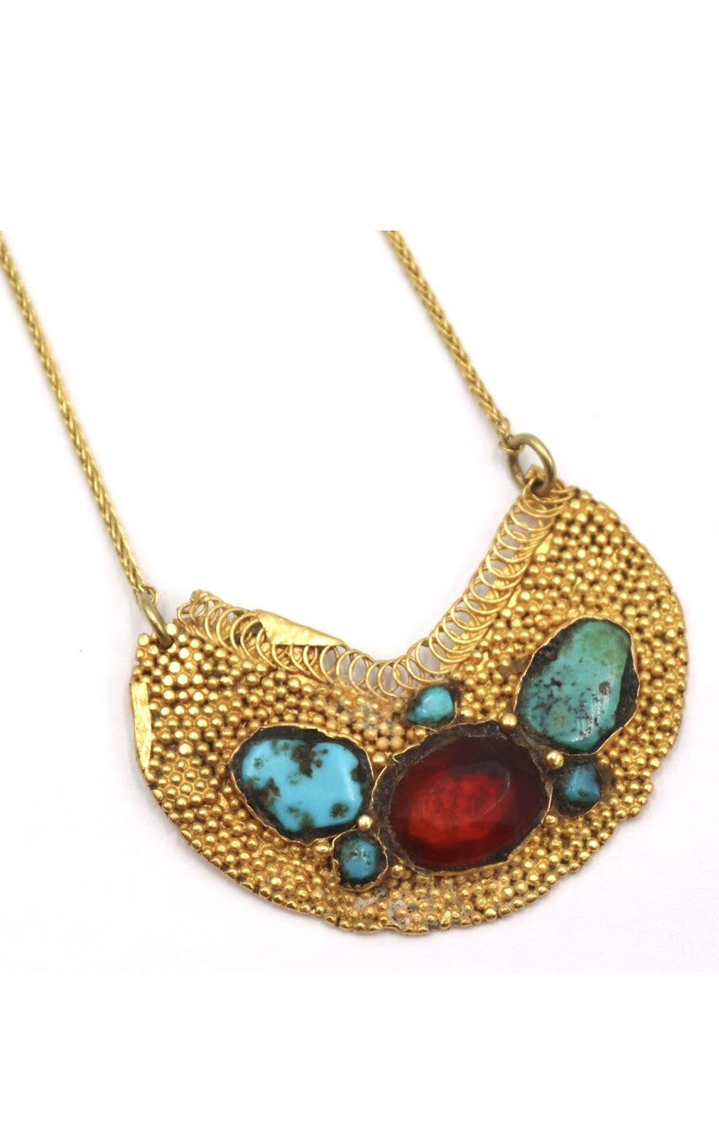 Vintage 18k gold  Crescent necklace with Turquoise