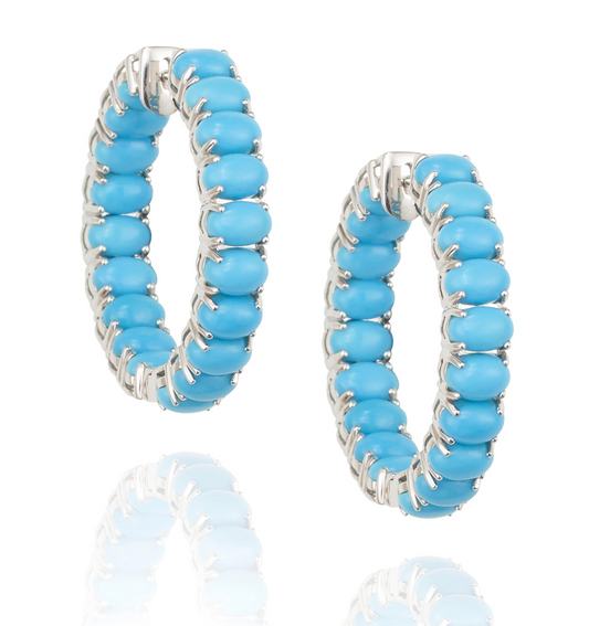 Turquoise - 18k Solid Gold Hoop Luxury Earrings