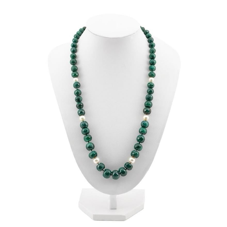 400 cttw Emerald And Freshwater Pearl Necklace