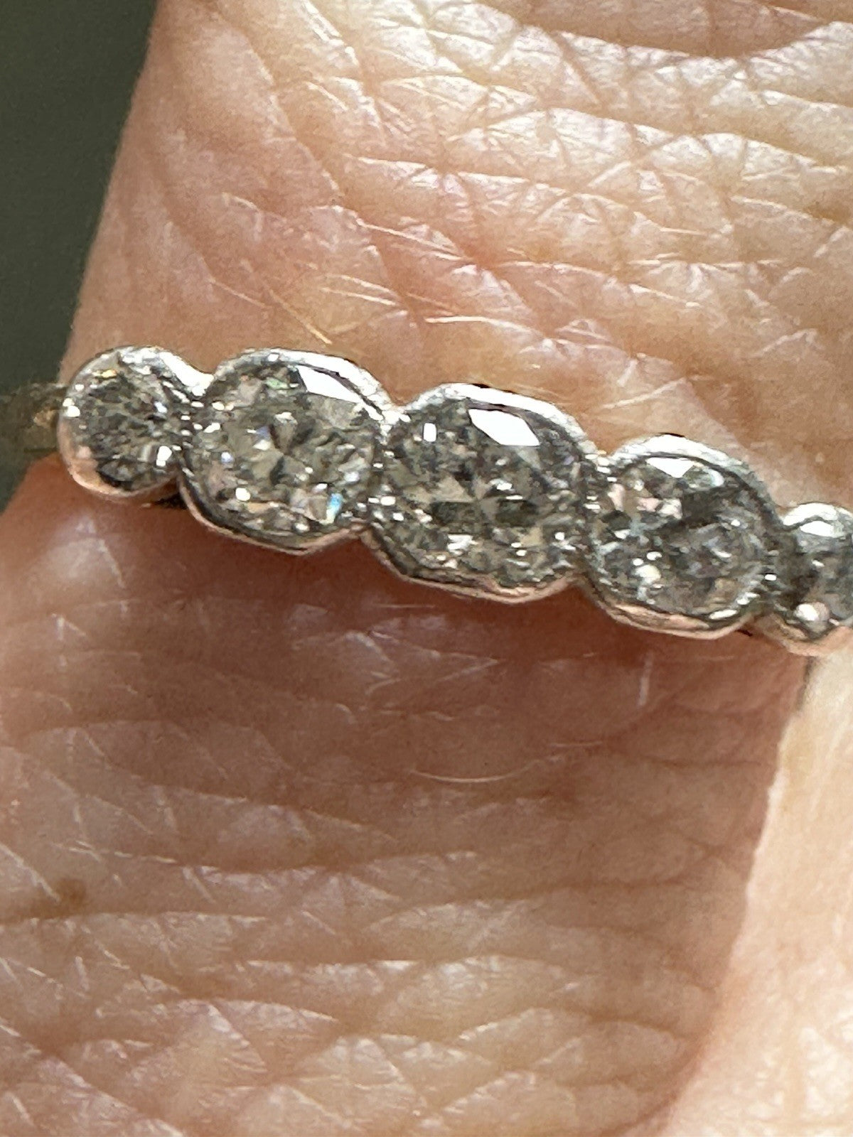 Antique old European and Old Cushion Cut 5 diamond Bezel Setting ring Size 6.5