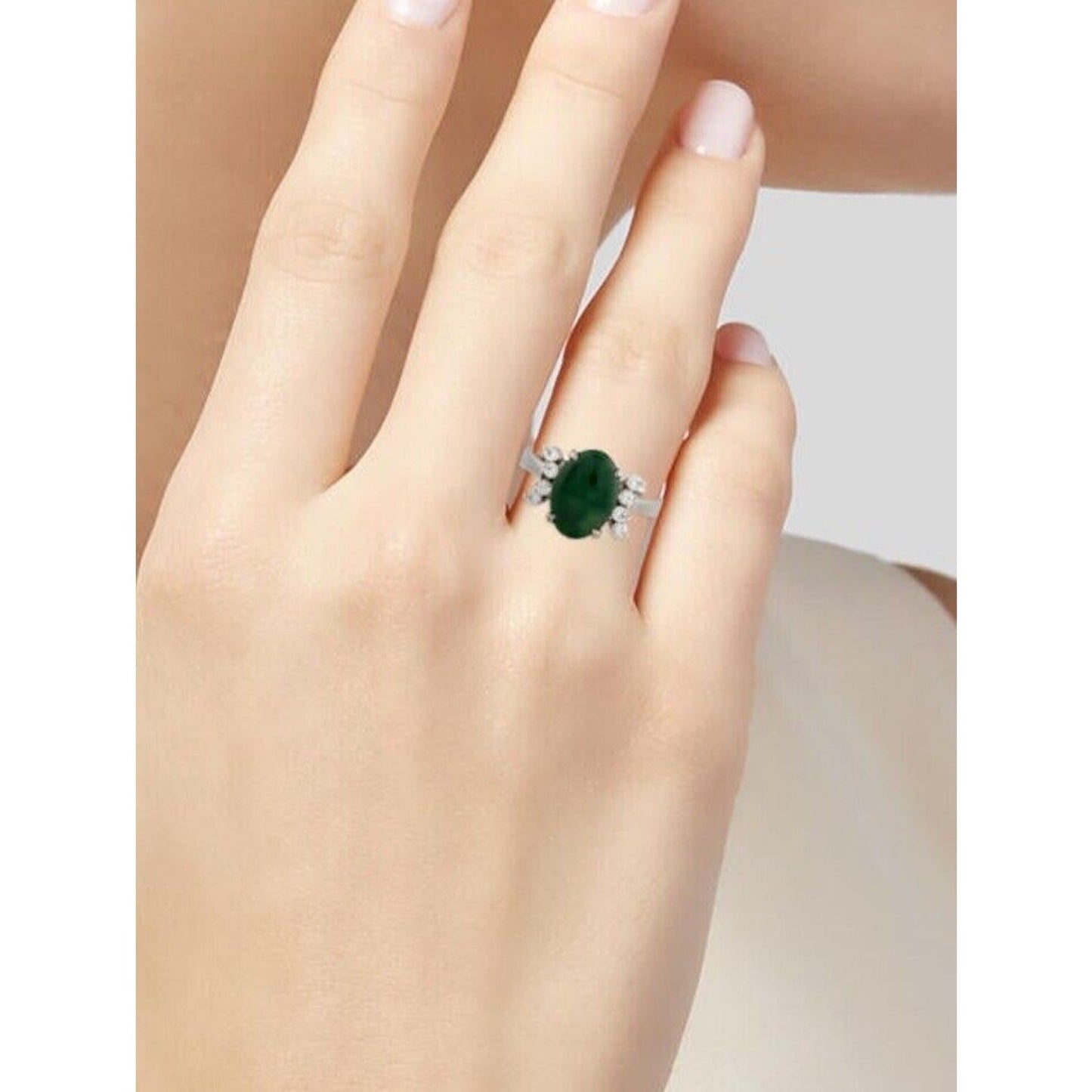 14k Jade & Diamond Ring Size 5