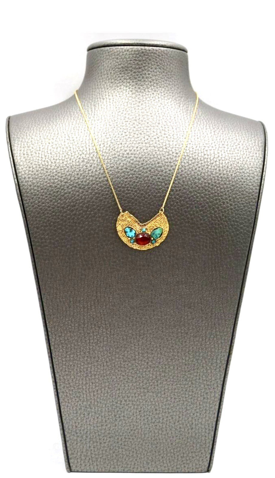 Vintage 18k gold  Crescent necklace with Turquoise