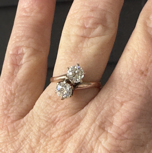 Edwardian  14k Toi Et Moi  Old European Cut Diamonds  ( 1.3-1.5 cttw) Ring