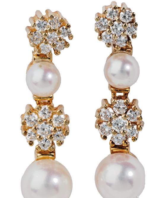 Vintage 14k  1.1 Cttw Diamond Pearl Dangle Earrings