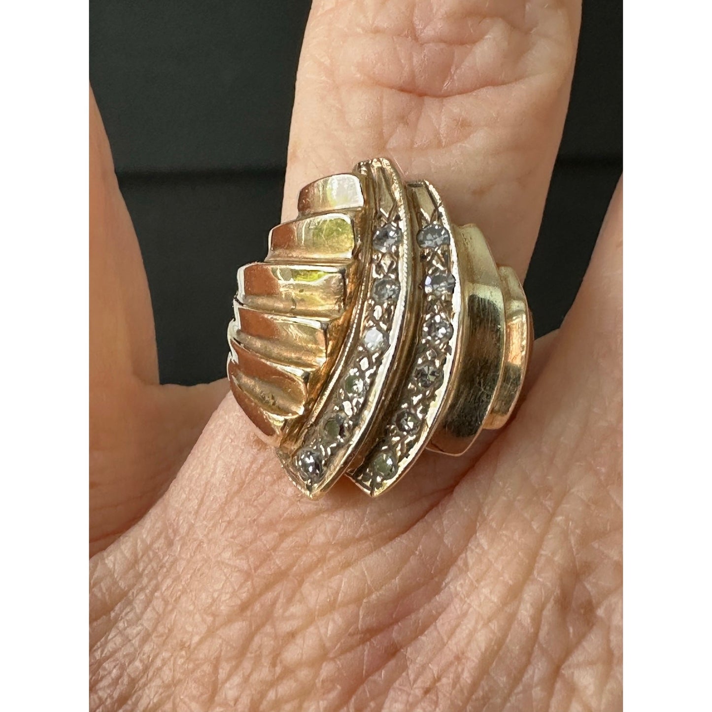 Vintage Retro Diamond Cocktail Ring – 14K Gold, 1940s–1950s