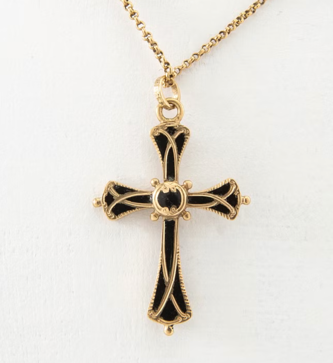 Circa 1800's  C. Tengstedt & Son 18k Rolo chain and Enamel Cross Necklace