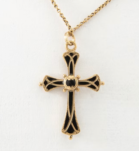 Circa 1800's  C. Tengstedt & Son 18k Rolo chain and Enamel Cross Necklace