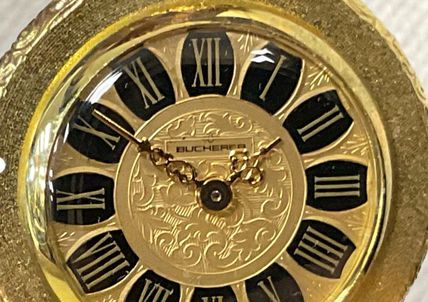Bucherer Guilloche Enamel Locket Watch Vintage 1930s 32 inches long