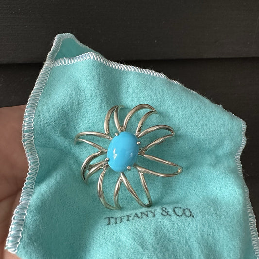 Tiffany & Co Silver Fireworks Turquoise Flower Starfish Brooch Box Pouch