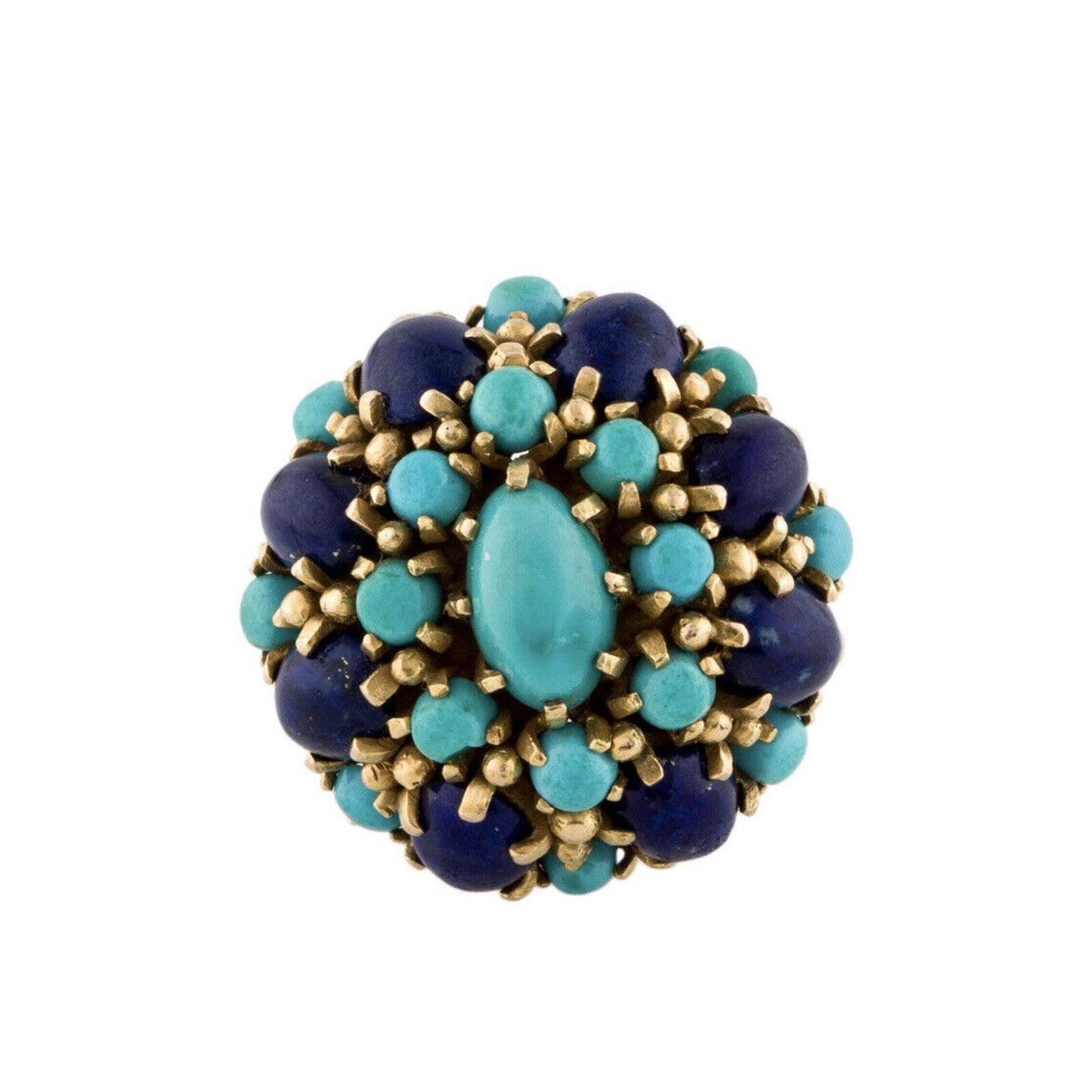 Vintage Bombe Turquoise Lapis 14k Cocktail Ring size 6.5