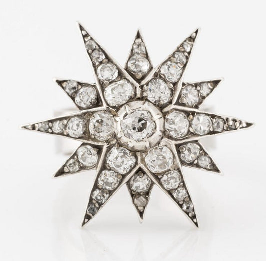 Antique 18k Gold Swedish Jarl Sandin Old European Cut Diamond  Star Ring 1.5 ct