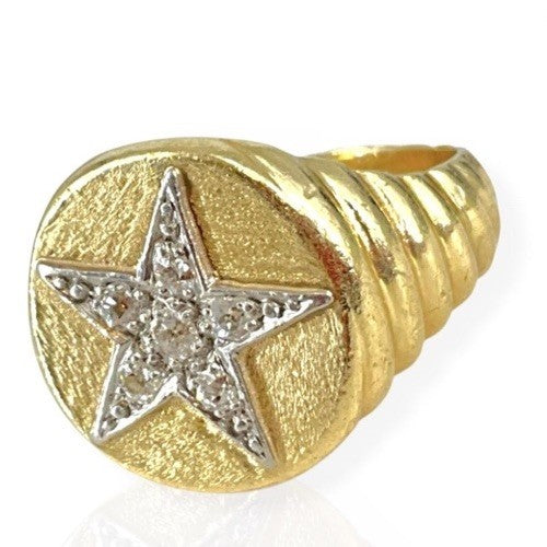 Vintage 14K Yellow Gold Lodge Star Ring w/ Diamonds 14.4g Size 10.5 Masonic