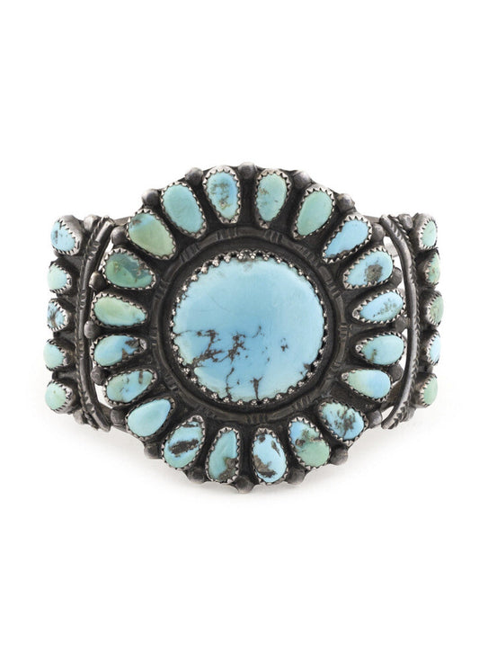 Zuni Native American Sterling turquoise cluster bracelet, mid-century appr 66 g
