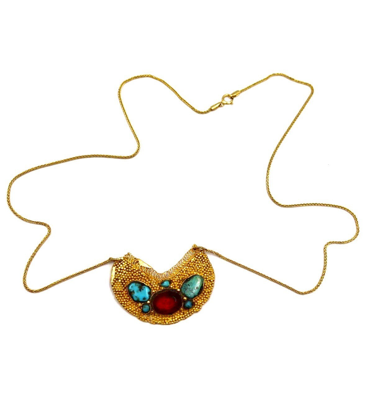 Vintage 18k gold  Crescent necklace with Turquoise