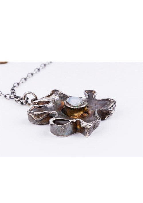 Brutalist Mid Century Necklace And Ring  By Jens Peter Gudjonsson -Chalcedony