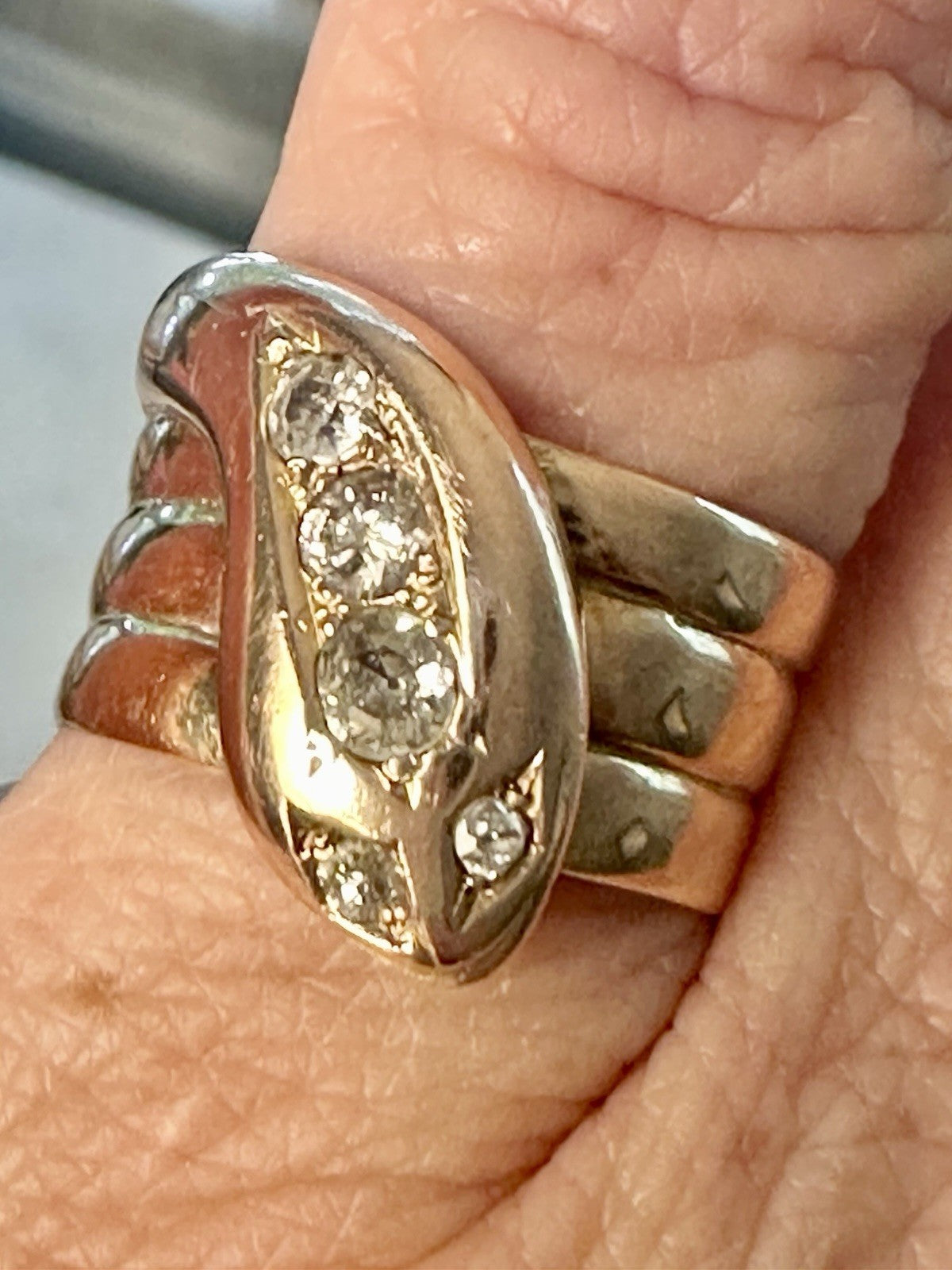 Edwardian Antique Snake Ring 10k  Old Mine Cut Diamond Size 7