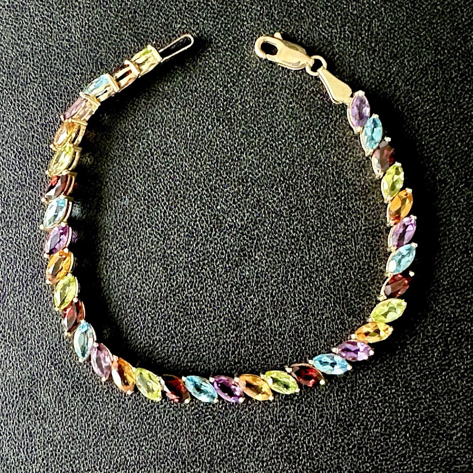 14k Yellow Gold Multi-Gemstone Tennis Bracelet 6.525 Inches  6.7g