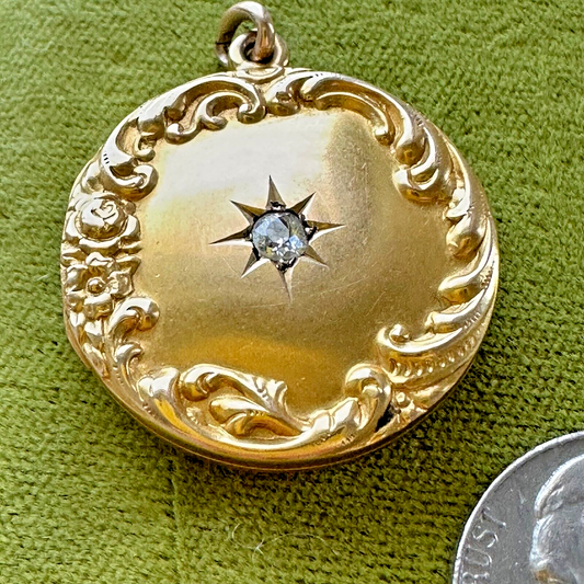 Antique Victorian  14k Yellow gold diamond  locket