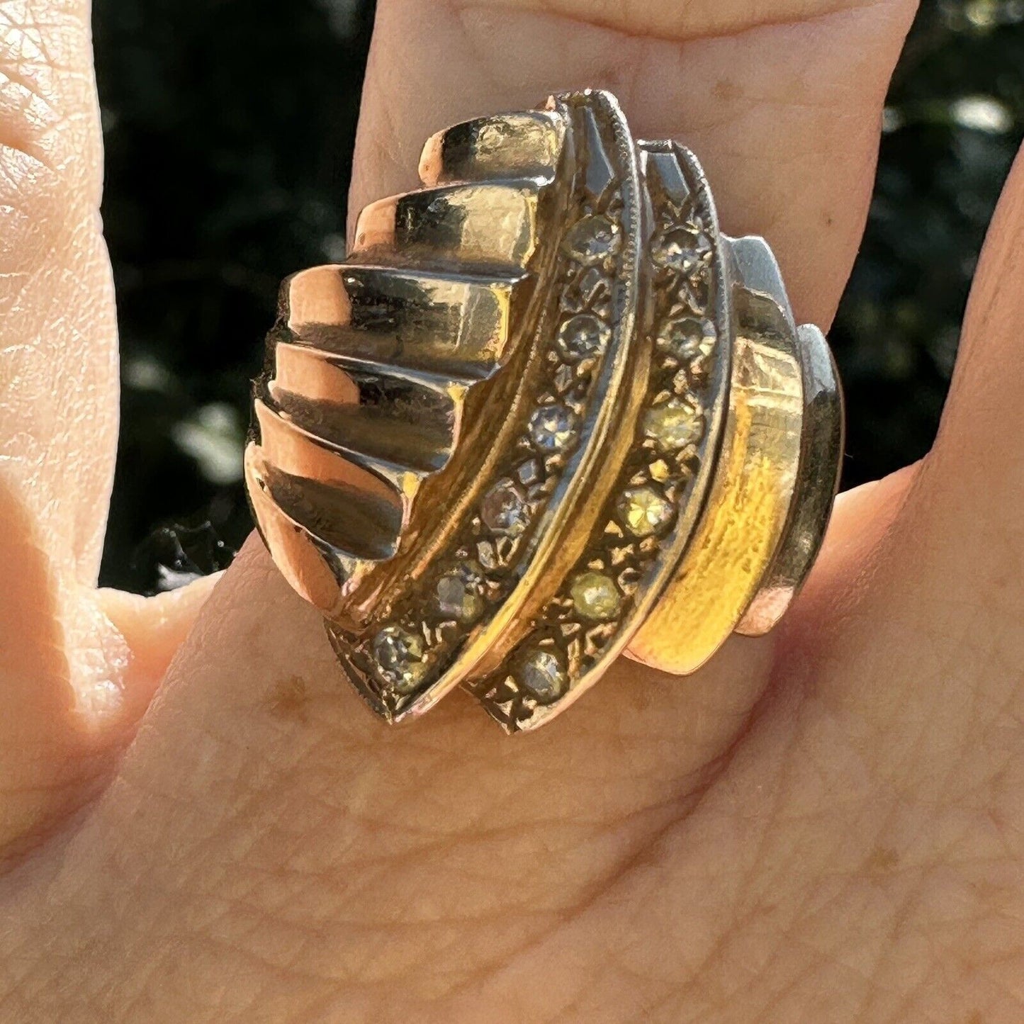 Vintage Retro Diamond Cocktail Ring – 14K Gold, 1940s–1950s