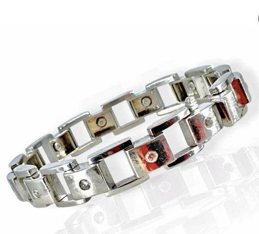 Vintage 8 inch 14 K white gold diamond tank bracelet