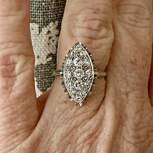 1.4 ct  Victorian navette Diamond Cluster  Ring Size 7.25