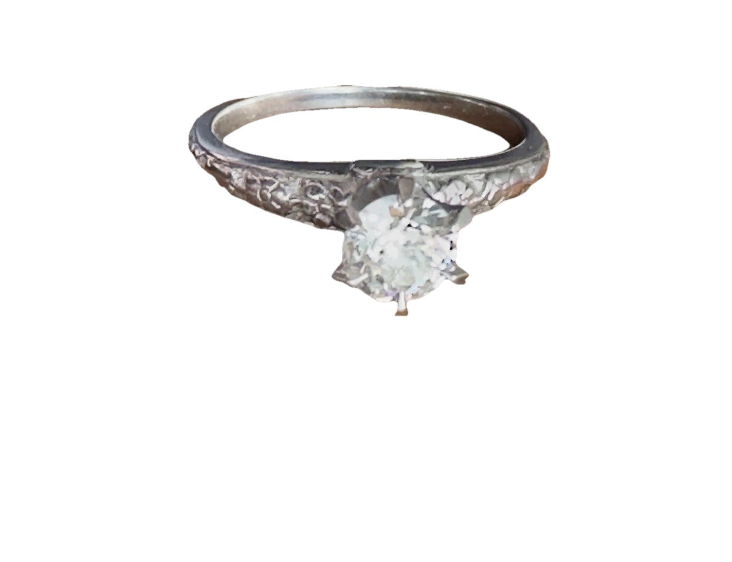 Art Deco 18k Forget Me Not OEC Diamond Solitaire with orange blossom band Size 5
