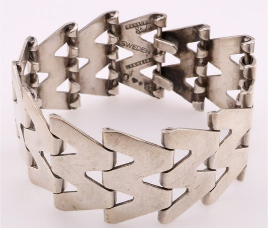 Vintage 1945 Modernist Haglund Studio Handarbete Sterling Silver Bracelet Sweden