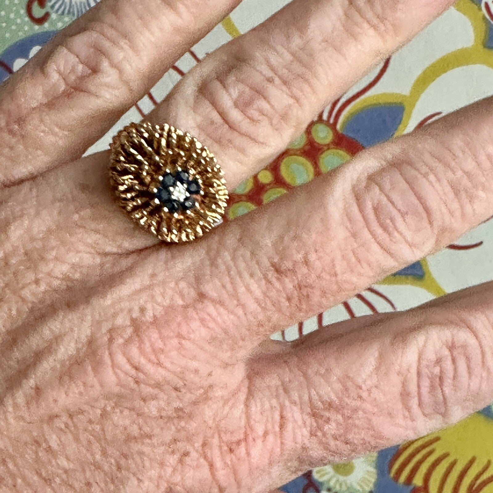 Vintage Sea Urchin Style  14kt Gold And Sapphire Ring And Earrings Set 12.3 G
