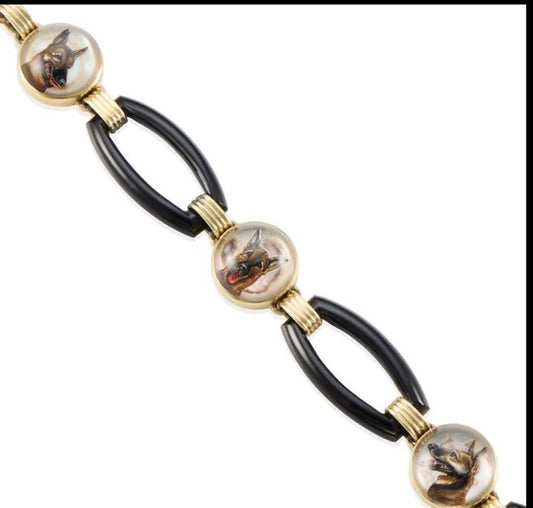 Antique Reverse Essex Crystal Intaglio Onyx 14k Gold Bracelet