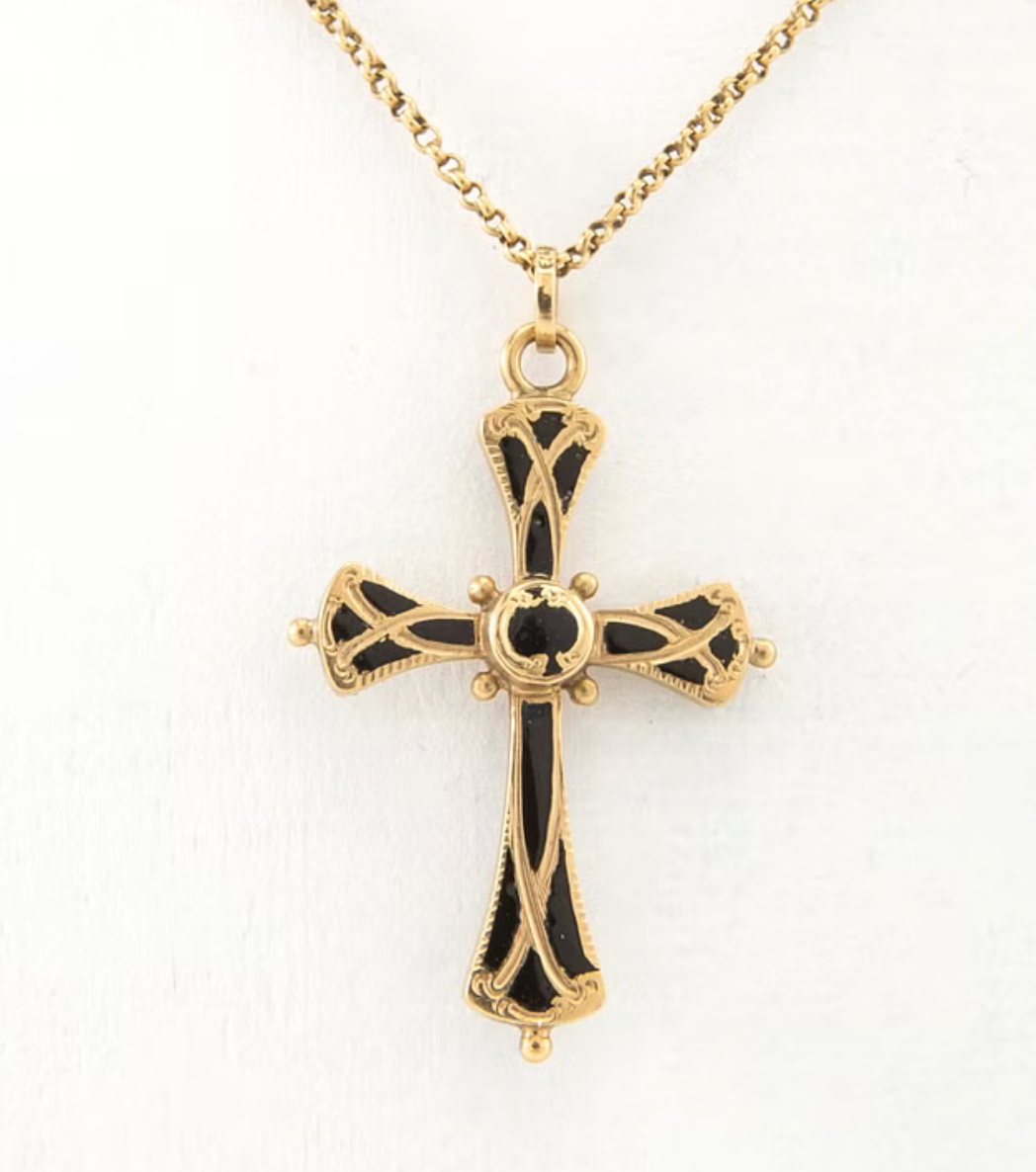 Circa 1800's  C. Tengstedt & Son 18k Rolo chain and Enamel Cross Necklace