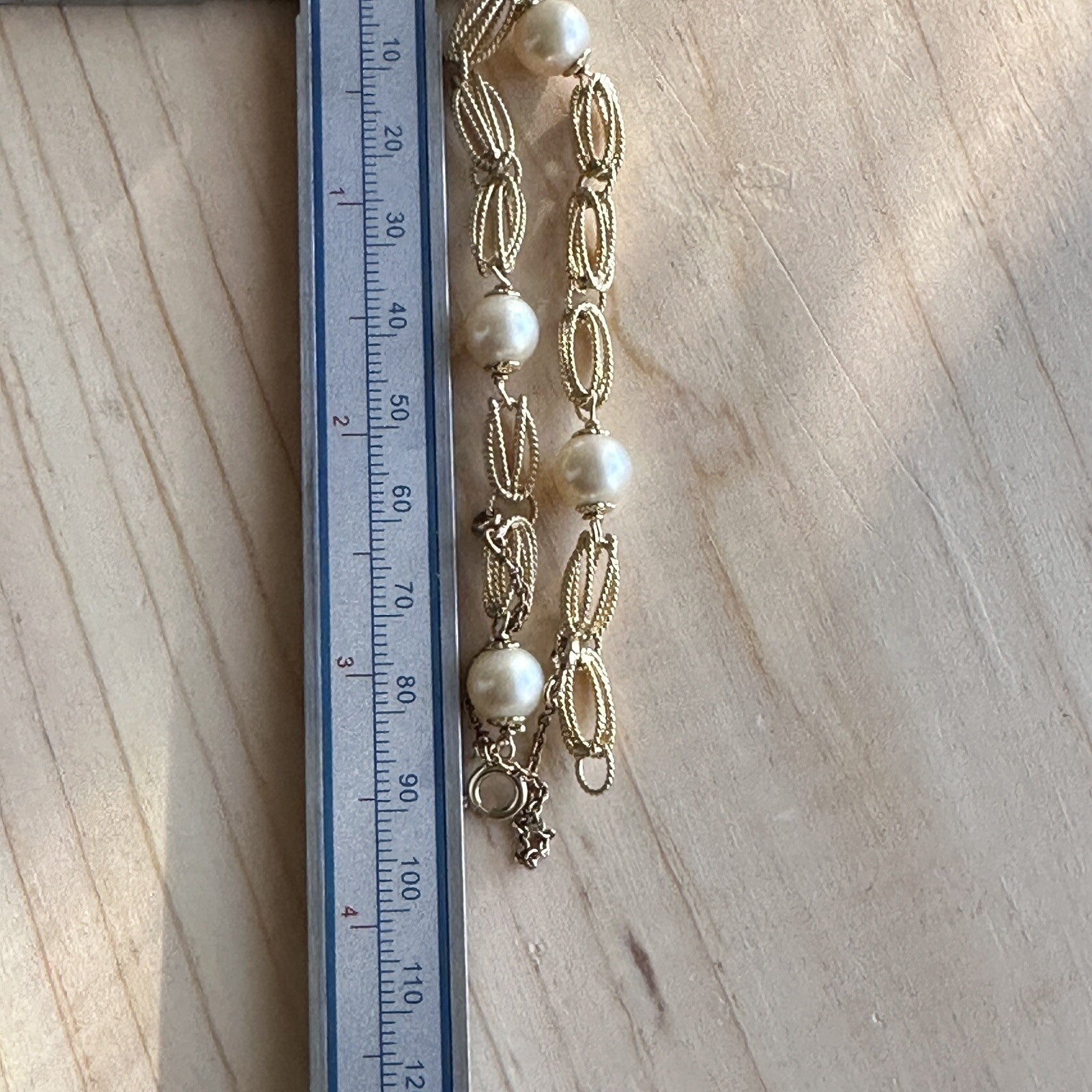 Vintage Retro  14k Gold  Link And Pearl Bracelet 12g