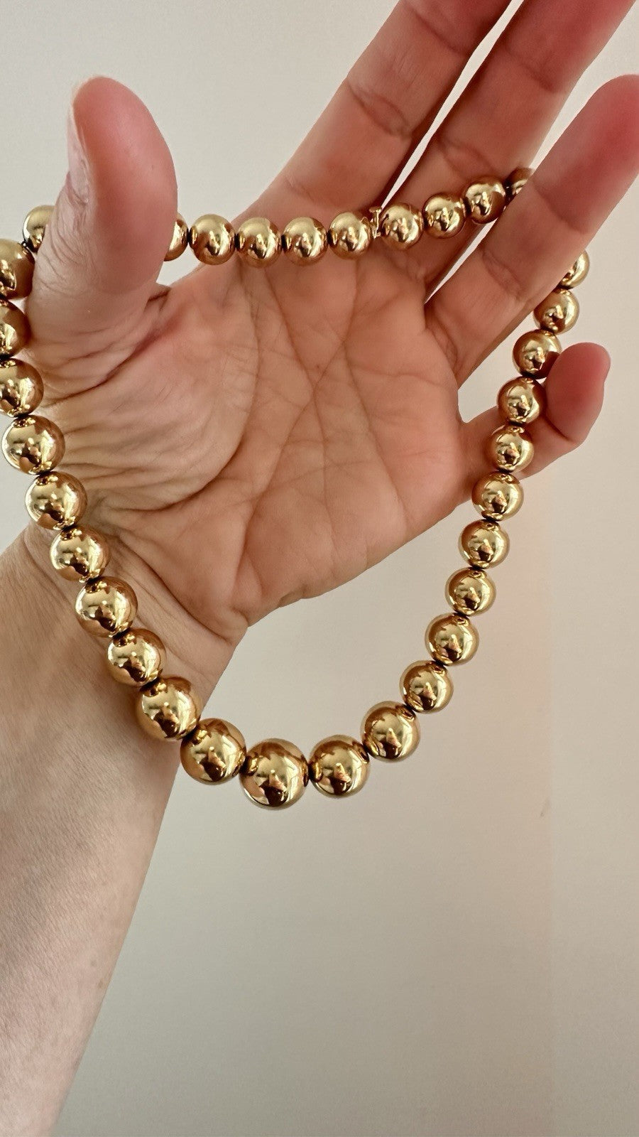 Vintage 14k Gold Ball Bead Necklace 15.5 Inches 48g